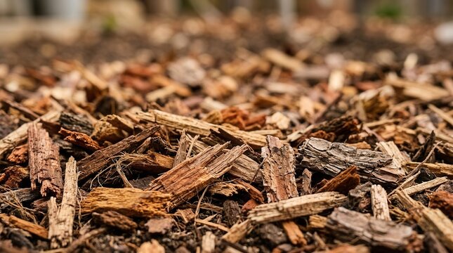 Sustainable farming practices using recycled tree bark wood chips for soil enrichment and mulching