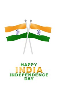 Two crossed indian flags with gold lettering commemorate india independence day. Suitable for patriotic designs and indian national celebrations.