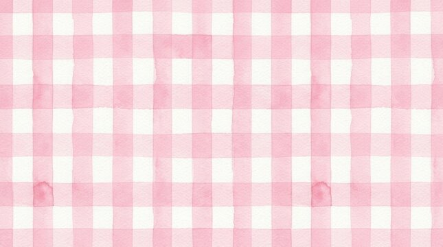 Pastel pink gingham watercolor seamless pattern background for textiles, design projects, and surface decoration