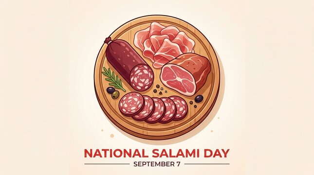 Salami and meat slices on a wooden serving board