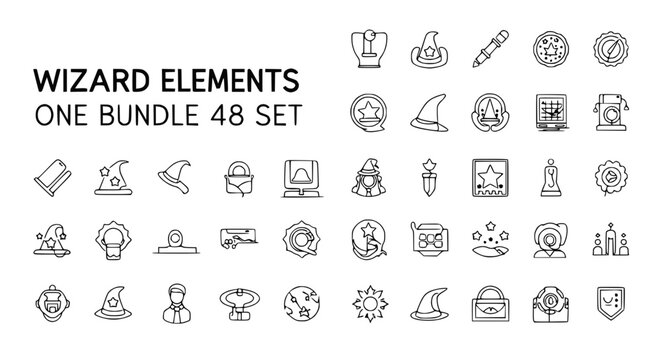 Wizard Elements Icon Set: Magic, Fantasy, Sorcery, Enchantment, Mystical Symbols