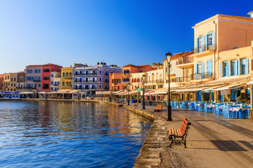 Obraz premium Island of Crete, Greece. Old Venetian Port of Chania.