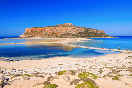 Crete, Greece. Balos Lagoon beach and Gramvousa island.