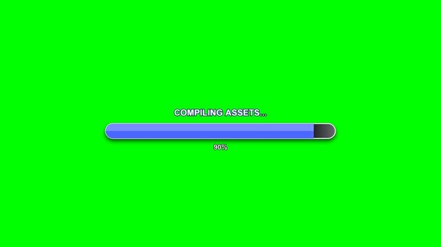 Compiling assets loading bar progress animation on green screen
