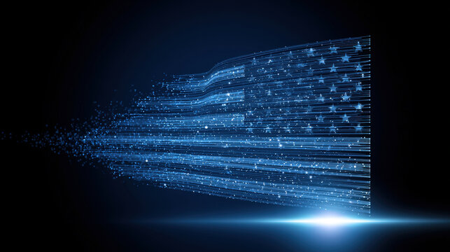 Digital American Flag Formed by Blue Light Particles