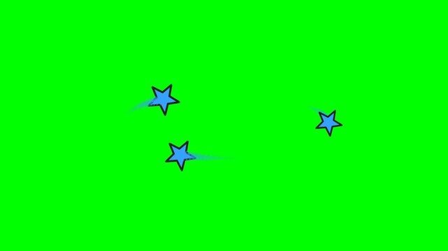 Animated blue shooting stars moving across frame on green screen