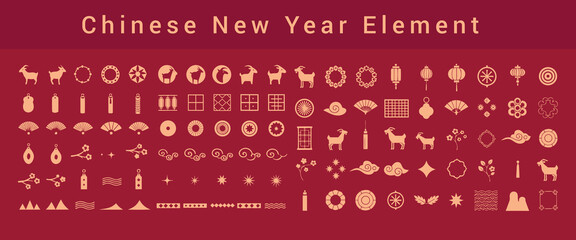 Chinese New Year zodiac animals and symbols colorful illustration set © MdAzizul
