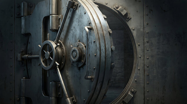 Close Up of Heavy Bank Vault Locking Mechanism