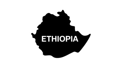 Ethiopia country shape map outline with text label in bold white against a simple graphic background © CREATIVIT.XO