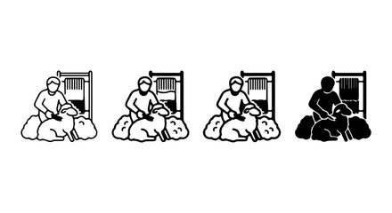 Shearing Sheep Icons, Livestock Farming Process, Agricultural Work, Rural Life, Vector Set © hasan