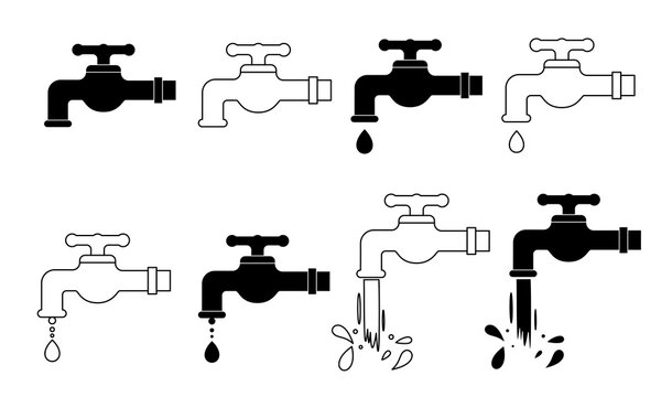 water tap faucet icon set plumbing flow vector collection