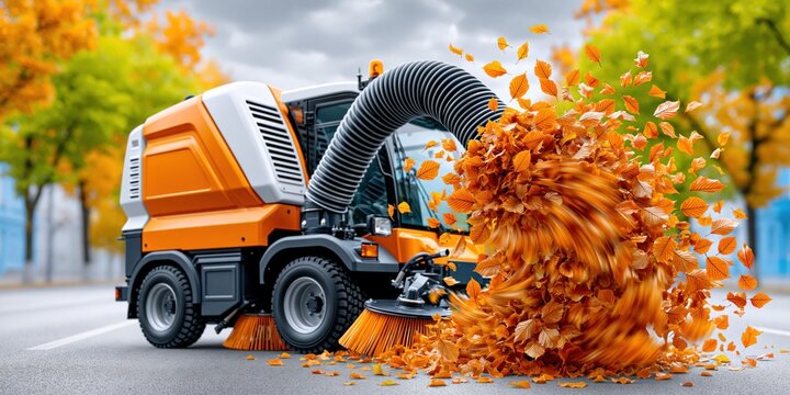 Autumn cleanup with powerful sweeping machinery