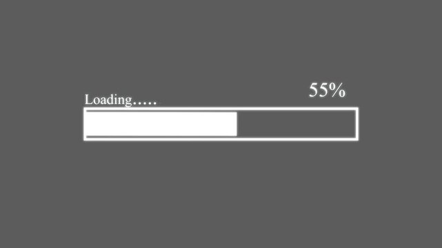 White loading bar process animation, loading bar 0-100 on black, mash,