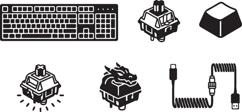 Set of vintage computer peripherals and accessories icons Vector