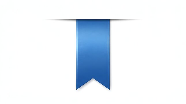 Single blue satin ribbon bookmark with a pointed end hanging down from a edge, isolated on a clean white background, for presentation