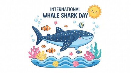 Naklejka premium Whale shark swimming in colorful underwater scene