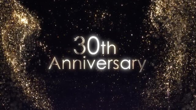 Happy Anniversary Banner with Gold Particles, Beautiful Golden 30th Anniversary Greeting