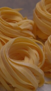 Close up fresh homemade linguini pasta. High quality FullHD footage