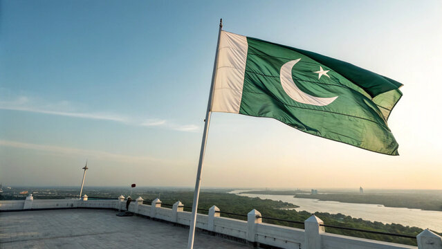 Garland Flags with Dark green Background Banner, Hanging Bunting Flags for Pakistan independence day celebration. Vector illustration
