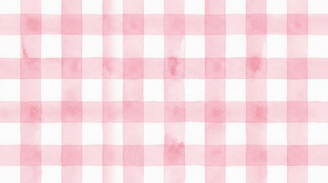 Surface decoration, design projects, or textile background featuring a pastel pink gingham watercolor seamless pattern