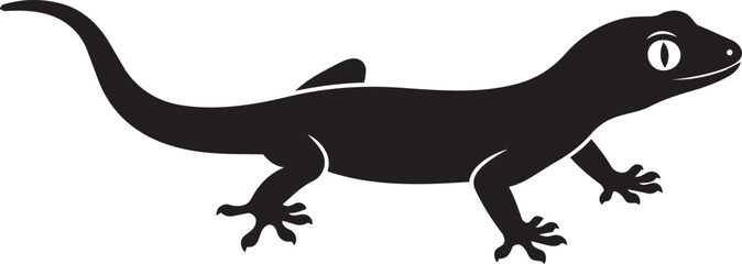 Obraz premium Black Silhouette of a Gecko Against a White Background with Copy Space for Text