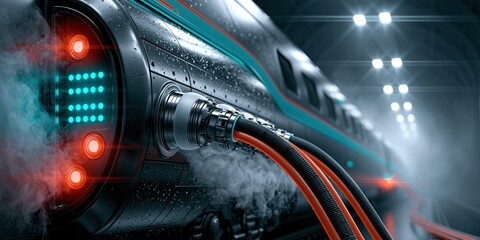 Obraz premium Electric future transport system connecting to power source