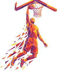 Geometric Low Poly Vector Illustration Of A Professional Basketball Player Slam Dunking Into The Hoop © MdMenhajul