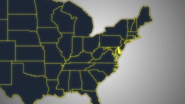 Animated Glowing Delaware State Map on a Light Gray Gradient Background. Ideal for geography, business, news, and infographic projects.