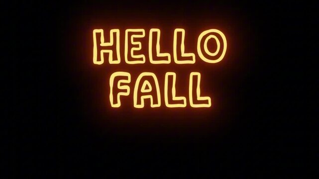 Warm Orange Neon Text 'HELLO FALL' Seamless Loop with Transparent Alpha Channel, Ideal for Autumn Season Marketing