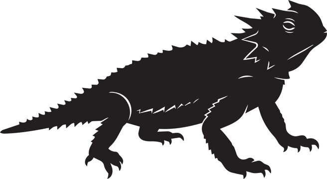 Texas horned lizard silhouette walking on white background for desert wildlife concept