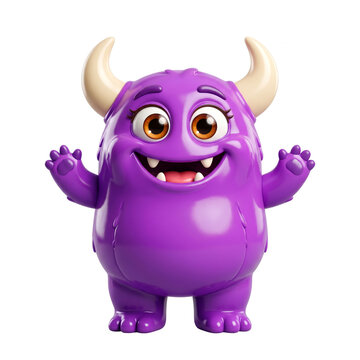 Cute purple monster character with horns isolated on white background, character