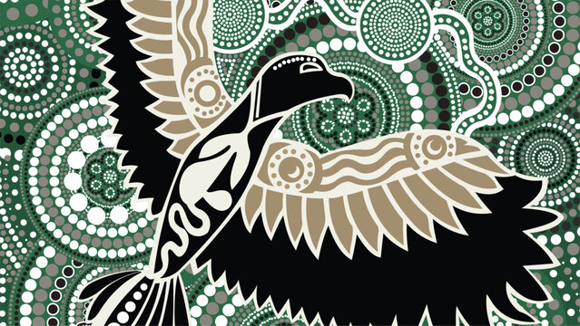 Australian Aboriginal dot painting pattern with concentric circles, Indigenous geometric vector background
