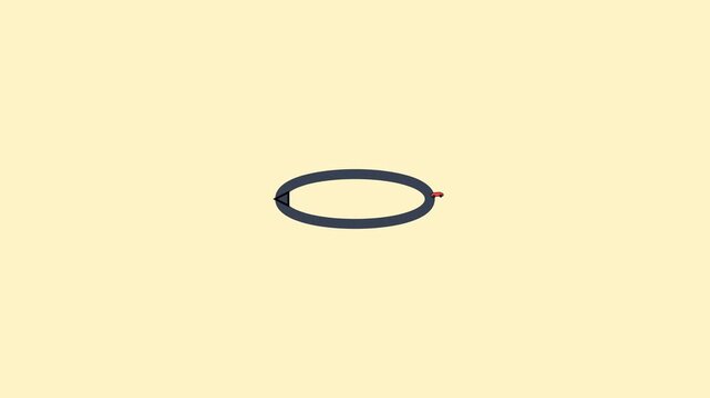 Red car animation driving continuously around a dark grey circular track in this minimalist digital motion video clip design concept