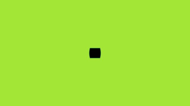 Black cube rotates rhythmically in center frame creating hypnotic motion video effect against a vibrant solid lime green background screen