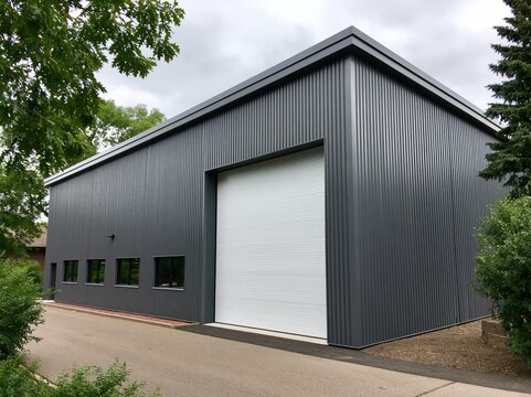 Sleek modern garage structure on a residential driveway