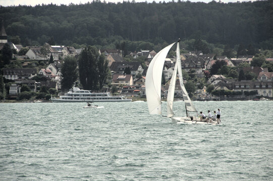Yacht with spinnaker on Lake Constance