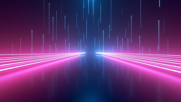 Abstract Neon Light Trails and Streaks on Dark Background.