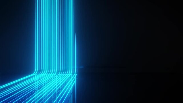Modern wallpaper background of abstract blue neon light lines with glowing effect. Seamless loop.