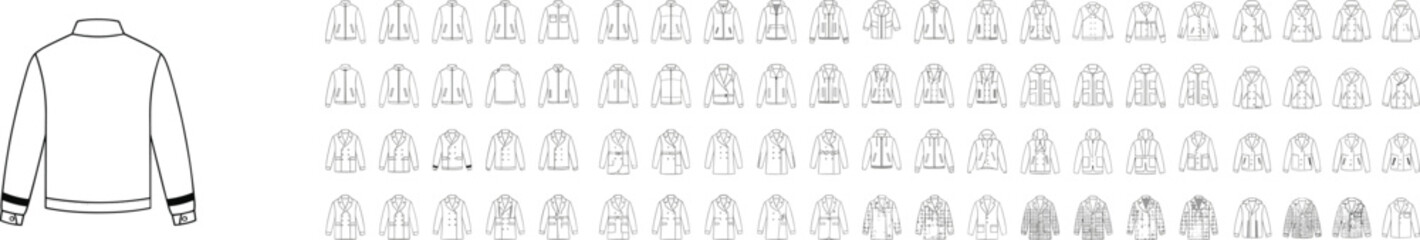 Jacket And Coat Line Drawings With Extensive Collection Of Outerwear Icons Keywords: jacket, coat, outerwear, jacket icons, coat icons © MdMominur
