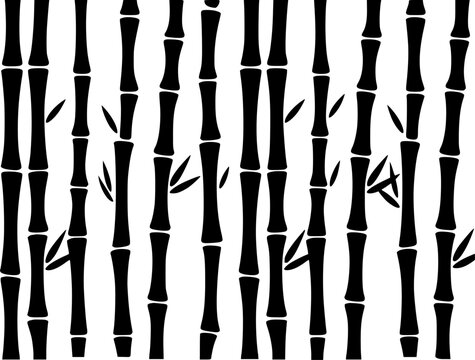 Patr&oacute;n de bosque de bamb&uacute; minimalista en blanco y negro con tallos verticales y hojas peque&ntilde;as