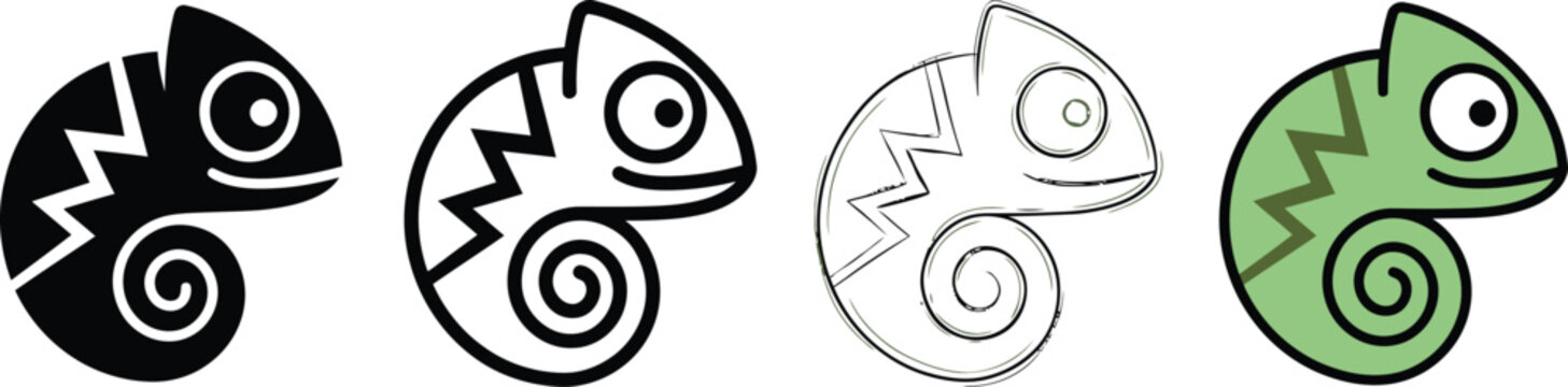 Chameleon Animal Icon Set Exotic Reptile Symbols