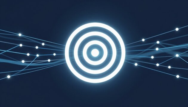 Abstract futuristic design featuring glowing circles and interconnected digital networks