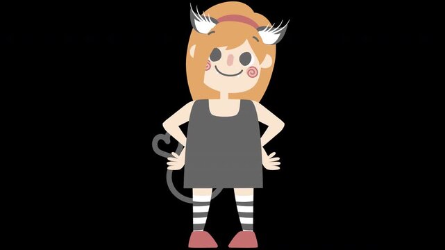 	
animated loop video happy halloween holiday festival with black cat girl, overlay transparent prores 4444 4K