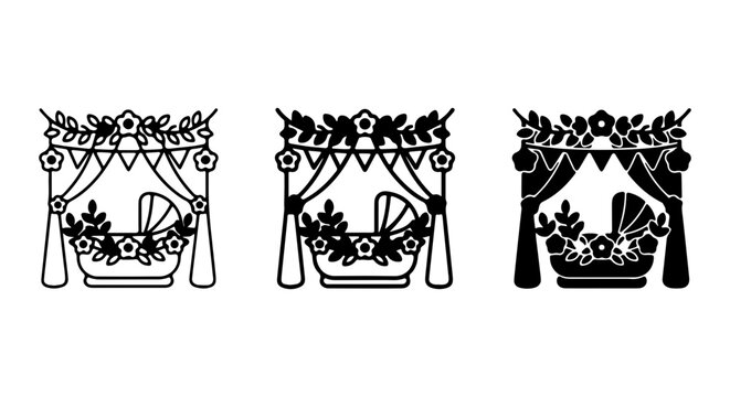 Baby Carriage Icons, Vintage Pram Vector Set, Newborn Transport Graphics, Celebration Decor Elements