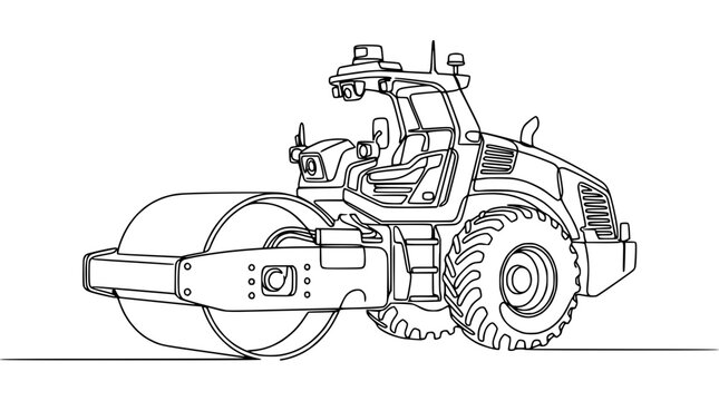 Heavy road roller compactor construction equipment continuous line drawing