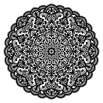 Circular lace mandala decorative pattern with circular ornament silhouette