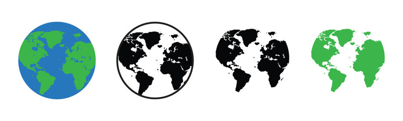 Fototapeta premium Globe symbols collection in flat color silhouette and line art style.