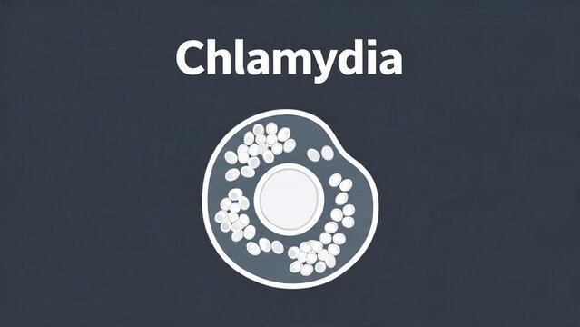 Chlamydia bacteria scientific illustration with text on dark background
