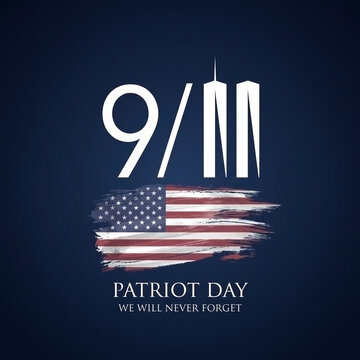 Patriot day 9-11 we will never forget typography design with american flag september remember