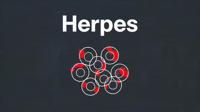 Herpes virus concept with abstract cellular illustration on dark background